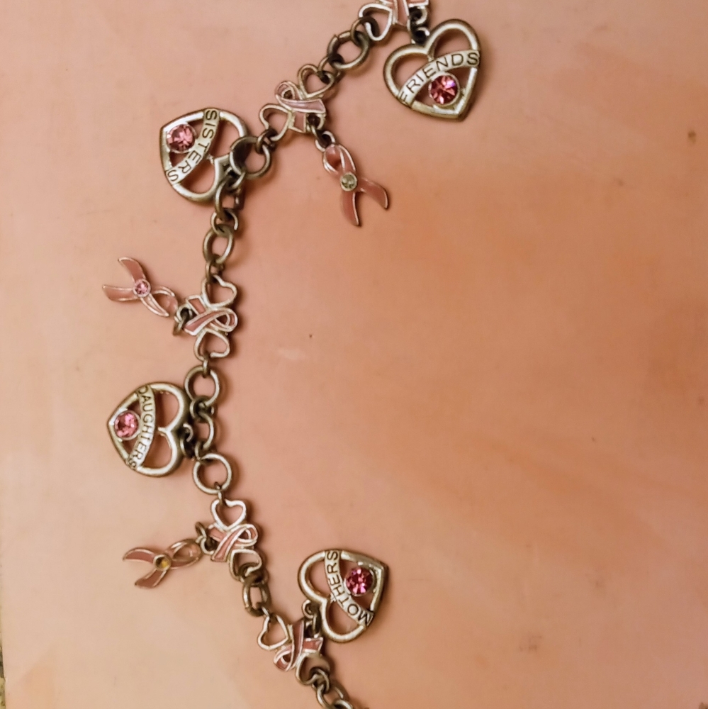 Pink breast cancer awareness charm bracelet